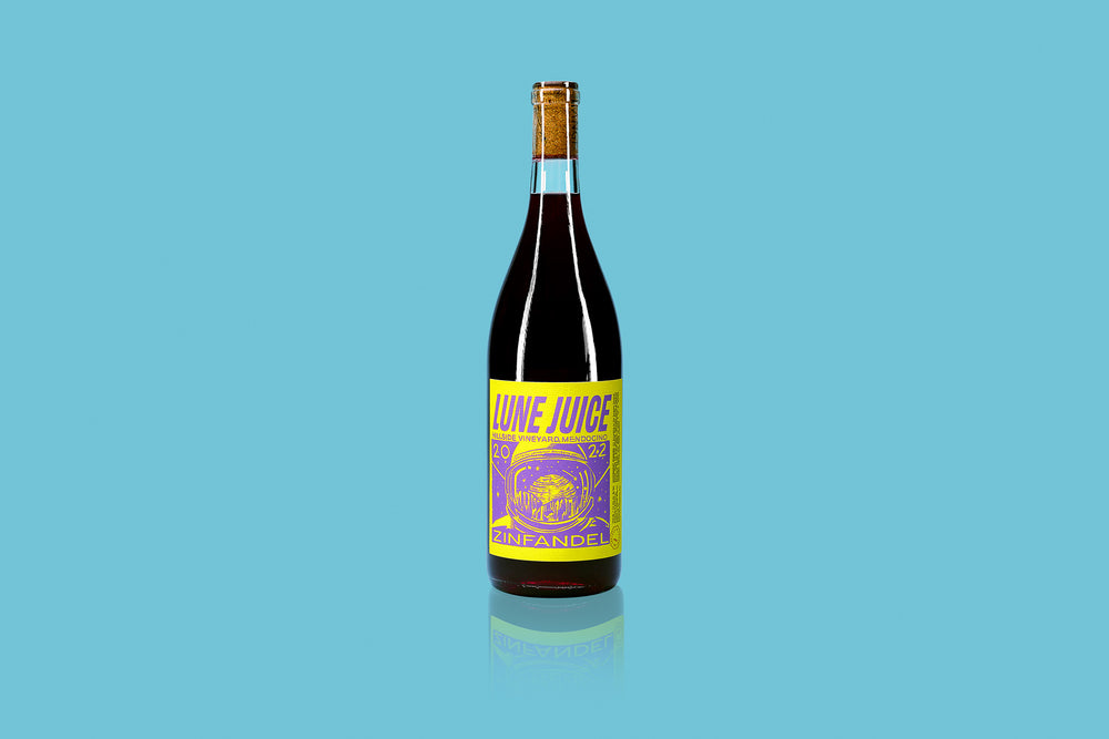 2022 Hillside Vineyard 'Lune Juice' Zinfandel on Blue Background