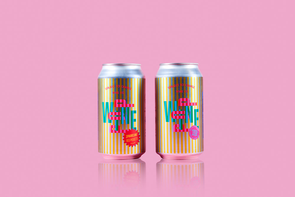 2021 'Wine Pop' Sparkling Red Piquette Cans on pink background